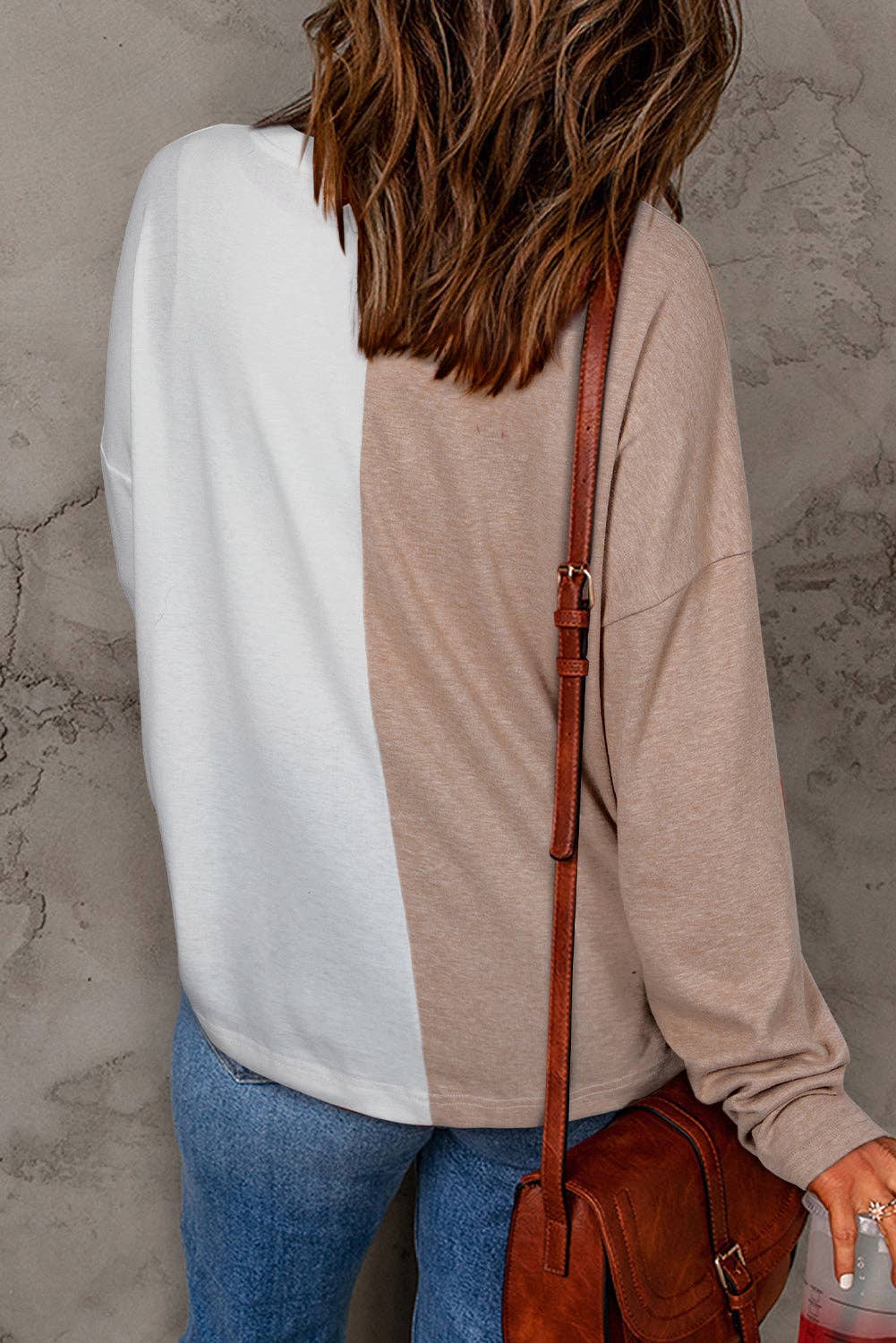 Colorblock Long Sleeve Top- Khaki & White