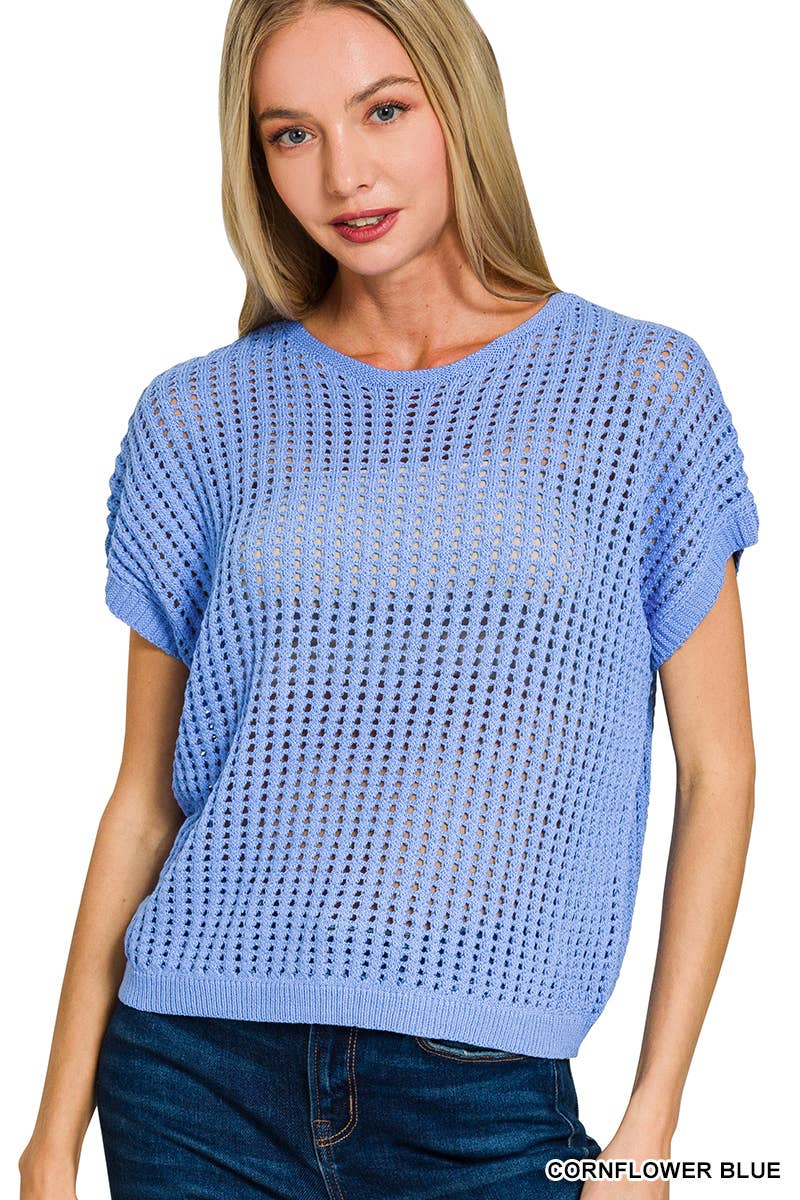 Viscose Crochet Knit Sheer Hollow Sweater