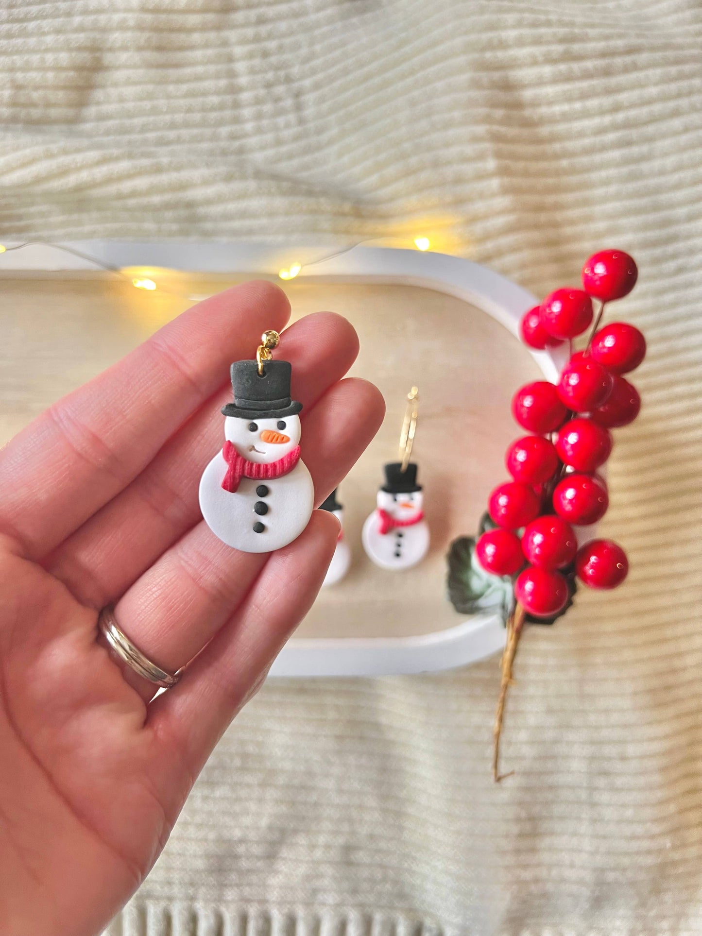Snowman Clay Earrings, Snowman Earrings