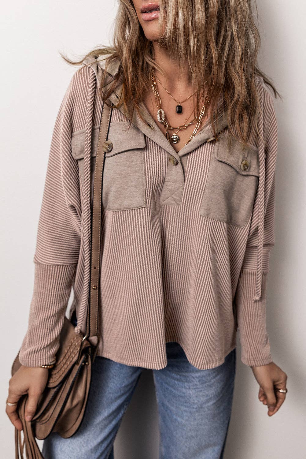 Corded Flap Pocket Drawstring Hoodie- Dark Brown