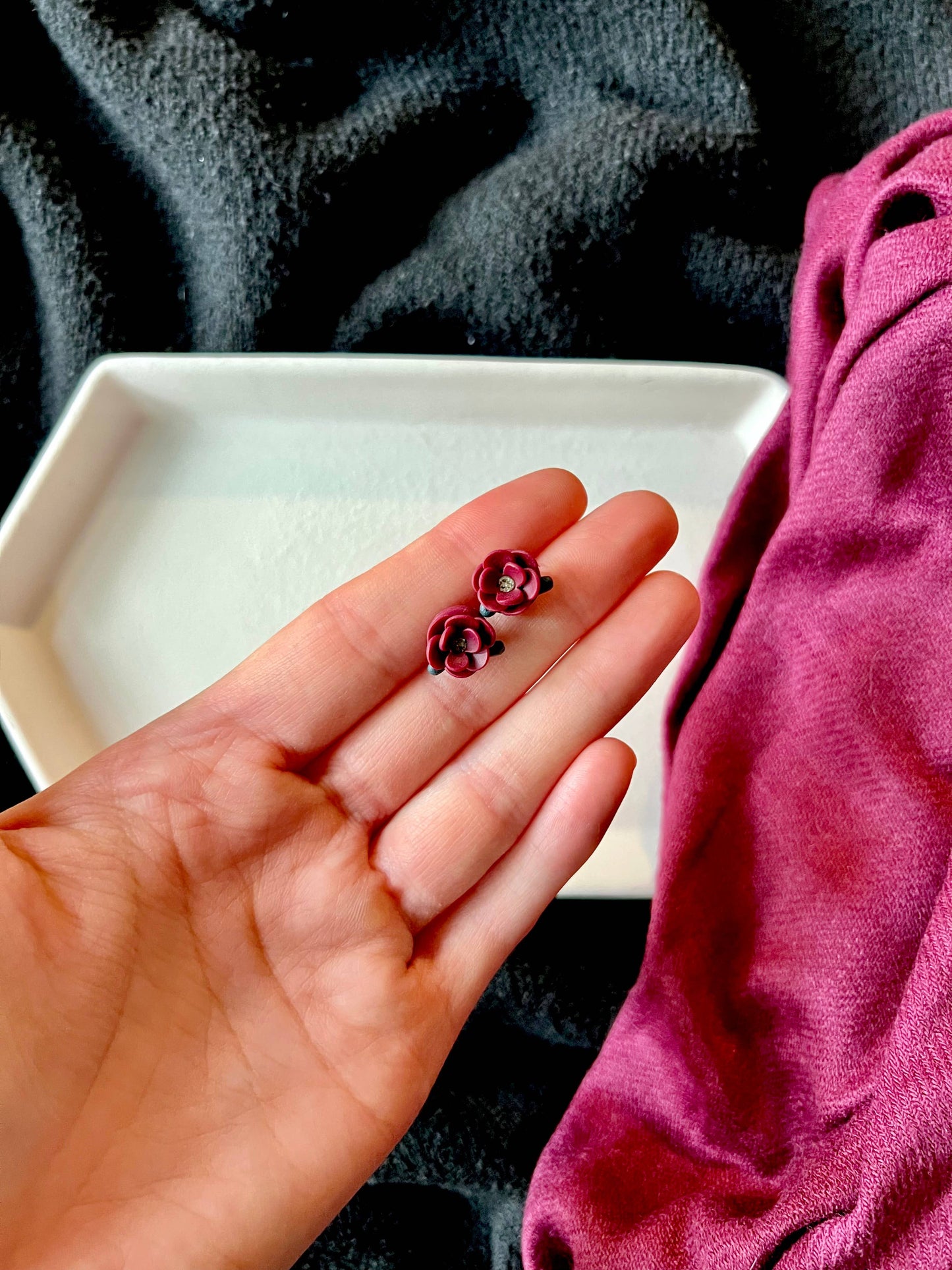 Rose Clay Studs, Small Rose Studs, Rose Clay Earrings