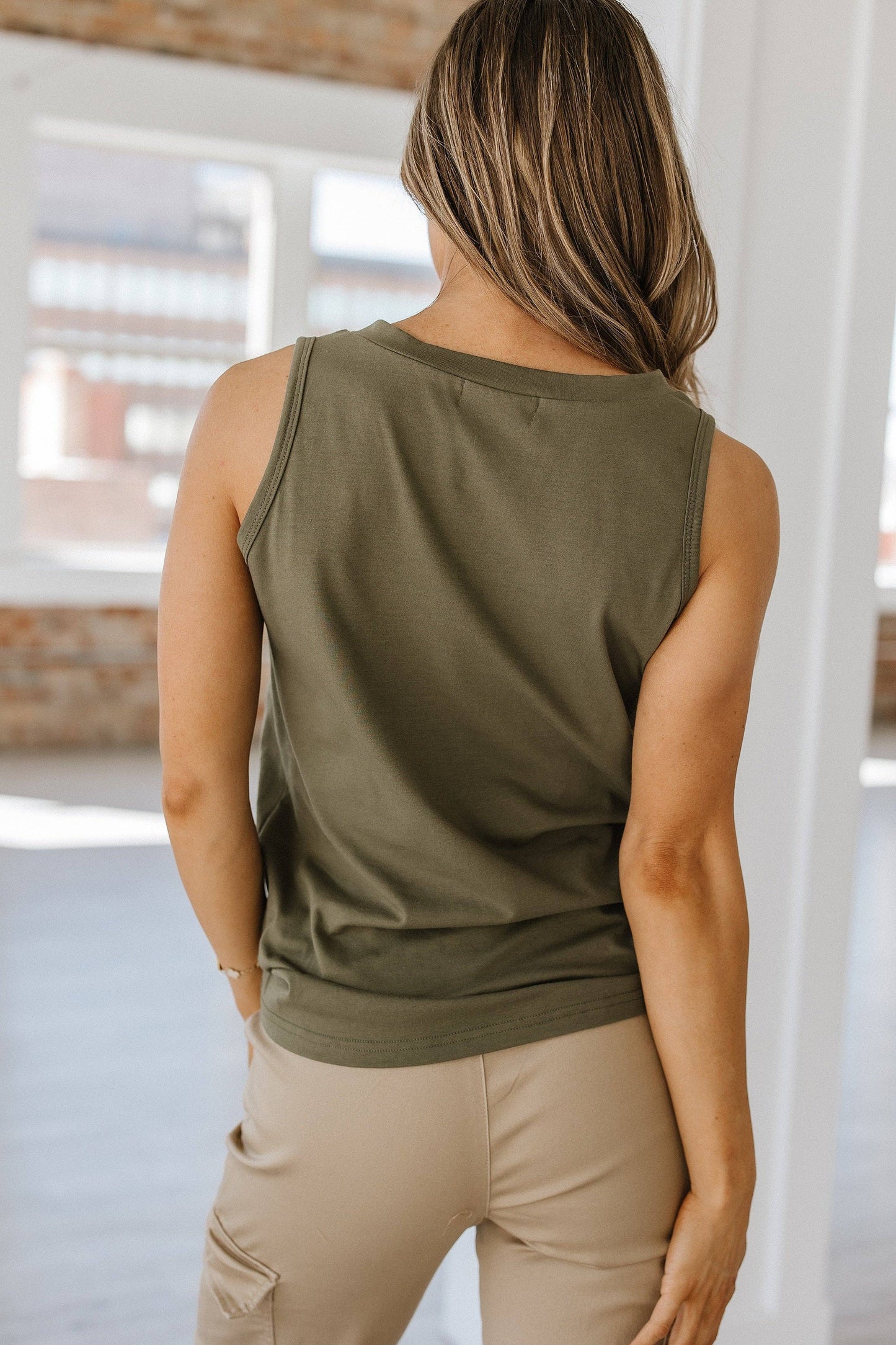 3 Lambert Half Button Tank Top- Jungle Green