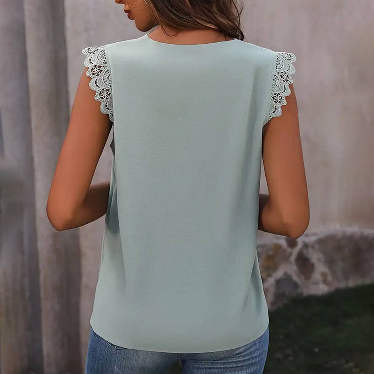 9 Lace Woven Tank Top- Light Green