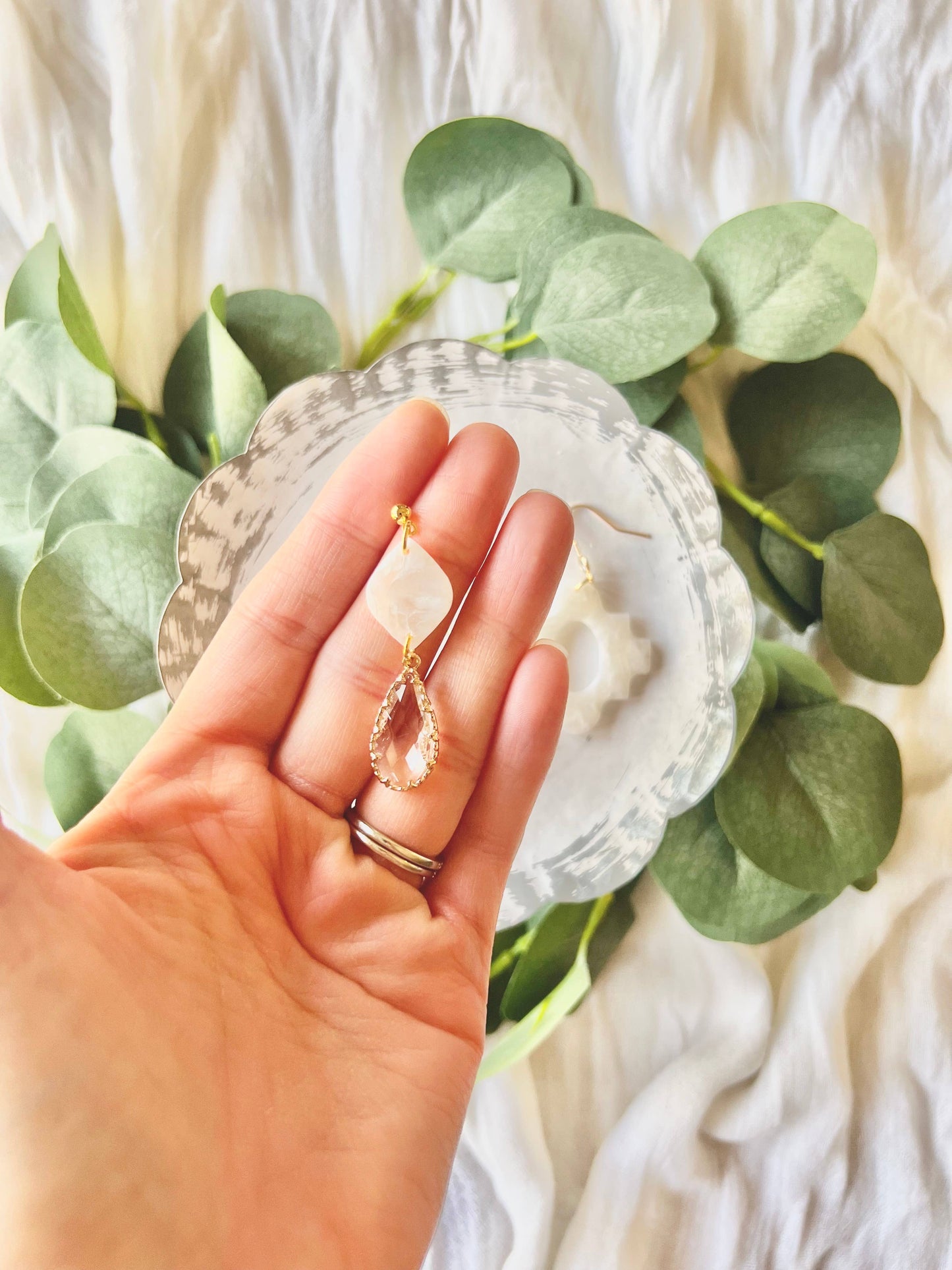Marbled Clay Earrings, Translucent Bridal Earrings