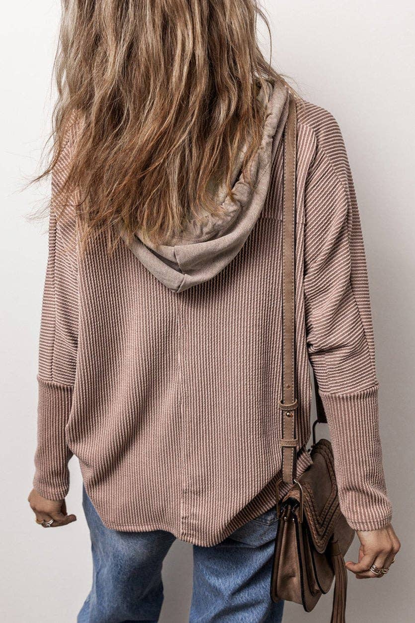 Corded Flap Pocket Drawstring Hoodie- Dark Brown