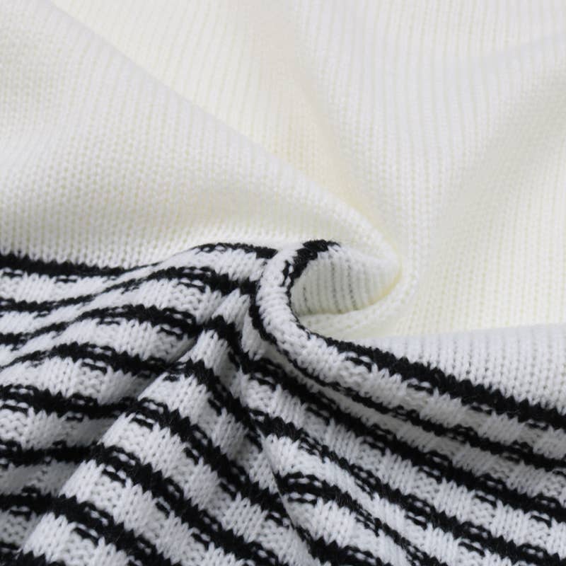 Casual and Basic Black Striped Round Neck Knit Top- Black Multi