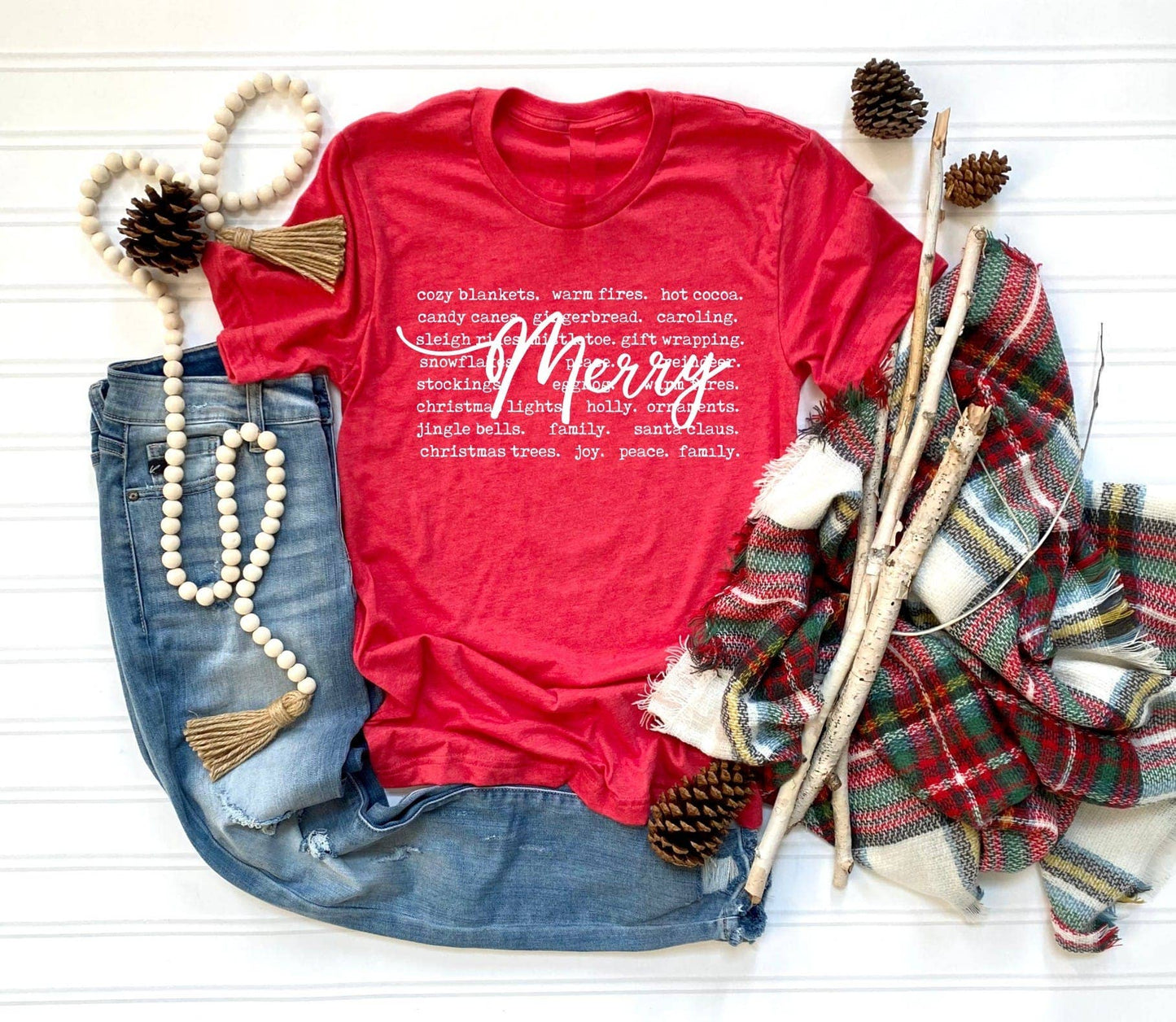 Merry Words Holiday Graphic Tee- Red