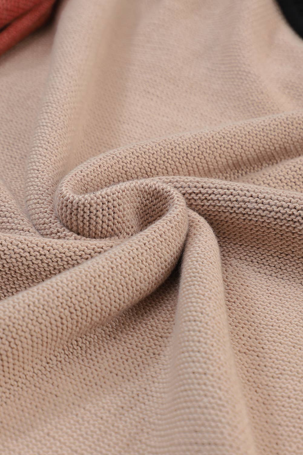 Color block Bishop Sleeve Ribbed Sweater- Coffee