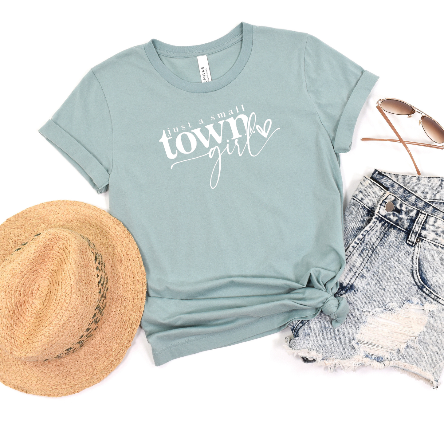 Just a Small Town Girl Tee- Heather Prism Dusty Blue