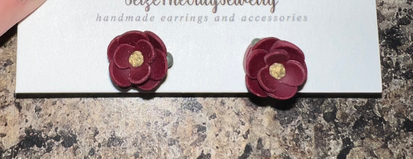 Rose Clay Studs, Small Rose Studs, Rose Clay Earrings