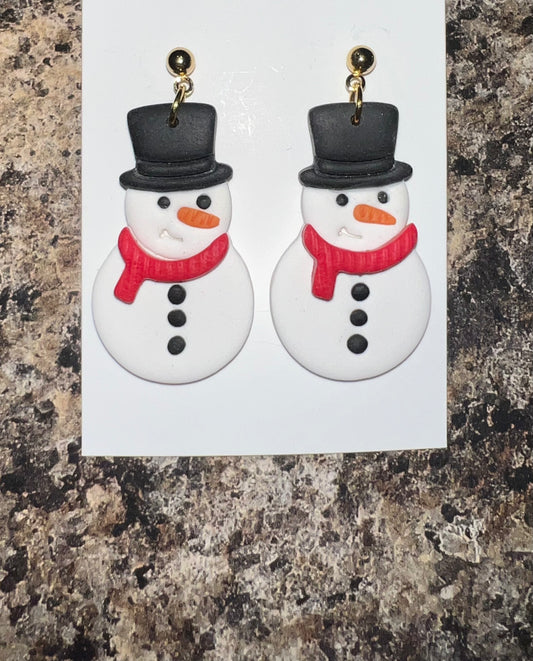 Snowman Clay Earrings, Snowman Earrings