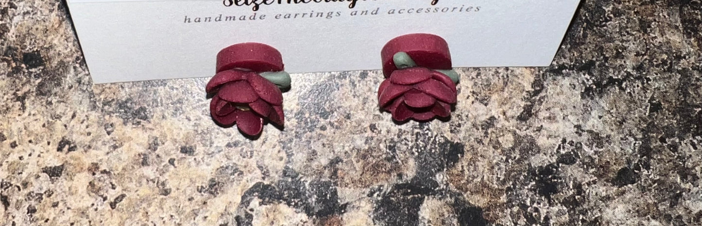 Rose Clay Studs, Small Rose Studs, Rose Clay Earrings