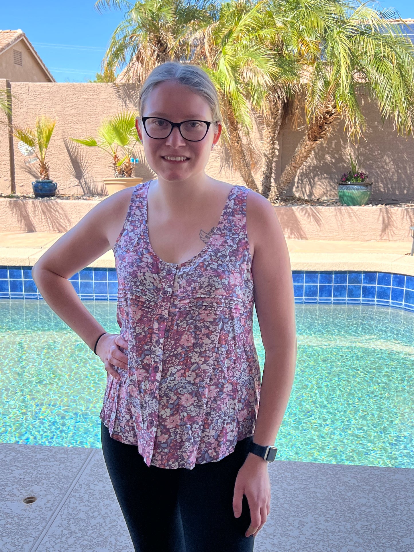 Boho Floral Pleated Buttoned Front Tank Top