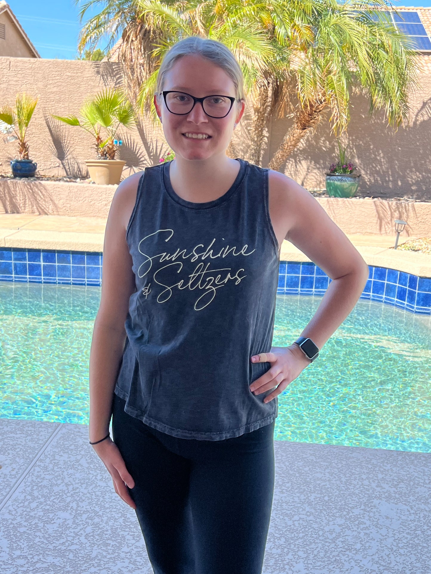Sunshine And Seltzers Graphic Tank Top- Mineral Black