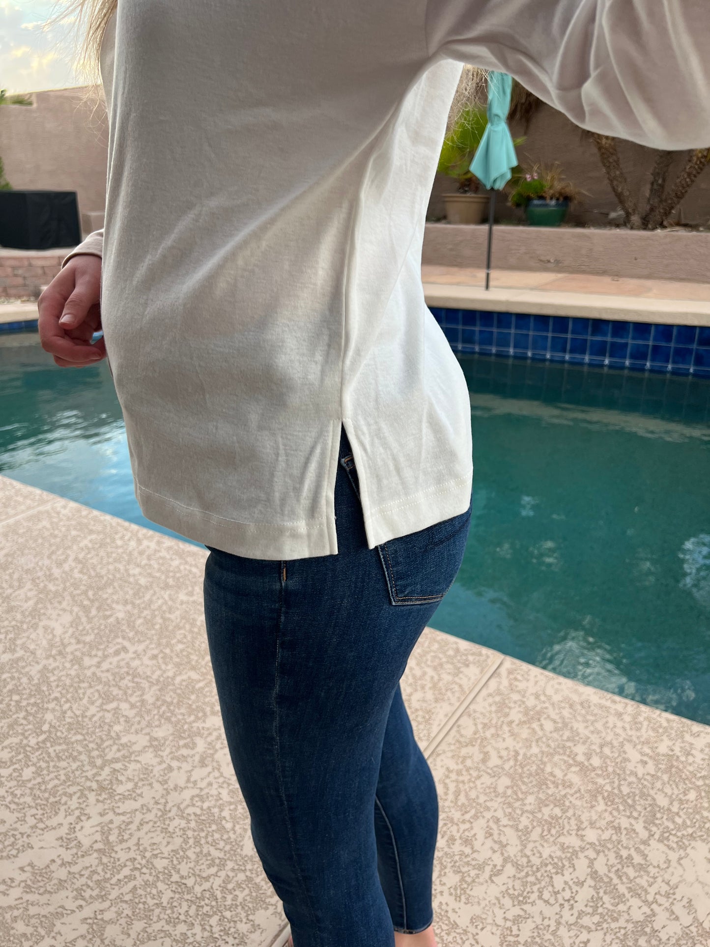 Colorblock Long Sleeve Top- Khaki & White
