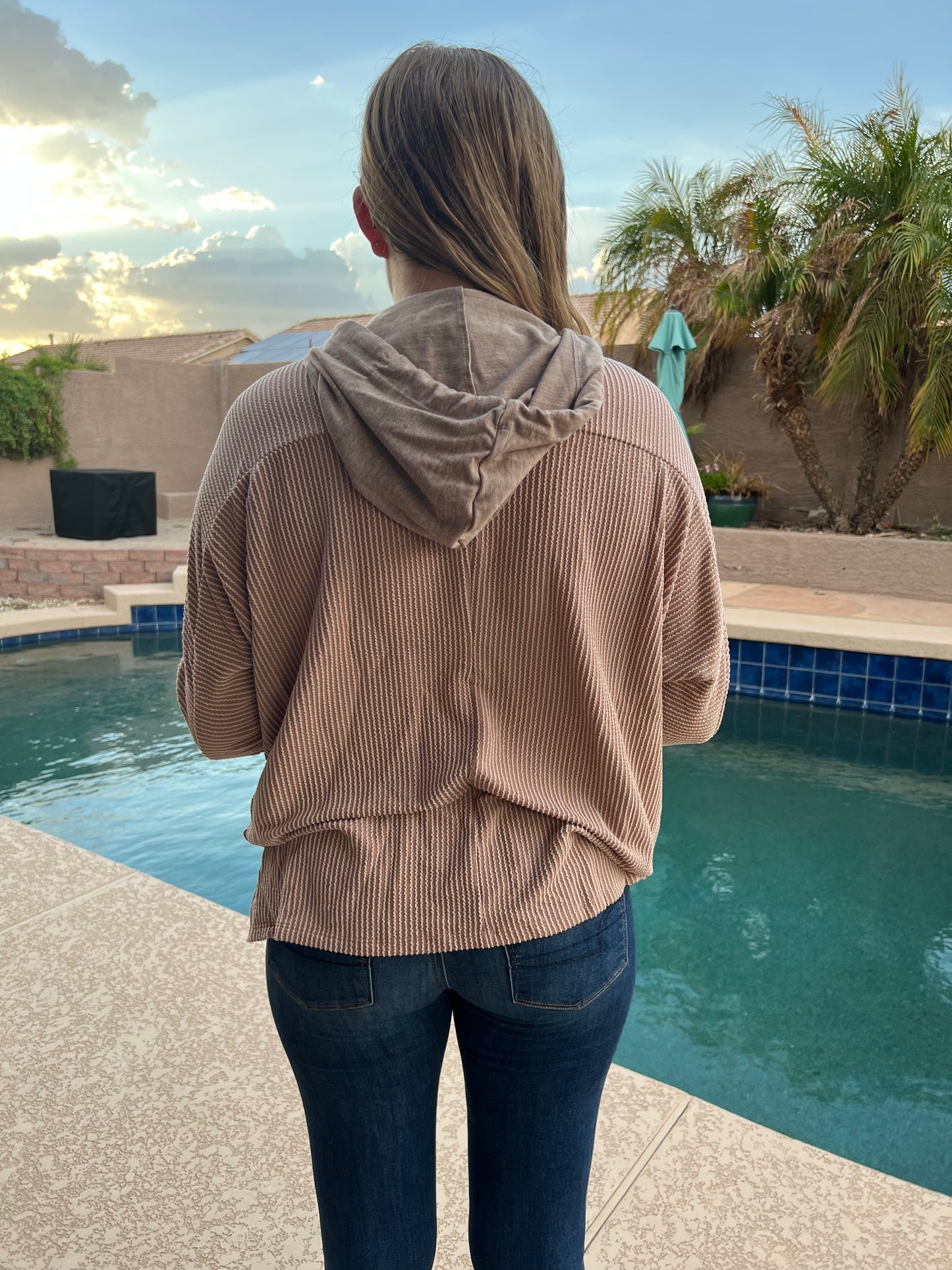 Corded Flap Pocket Drawstring Hoodie- Dark Brown