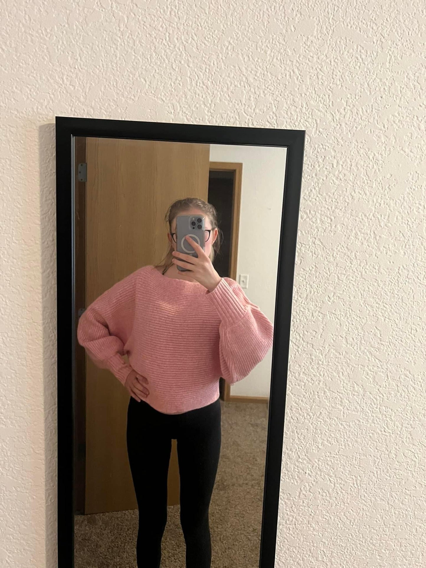 55 Sparkle Long Sleeve Cropped Sweater- Misty Pink