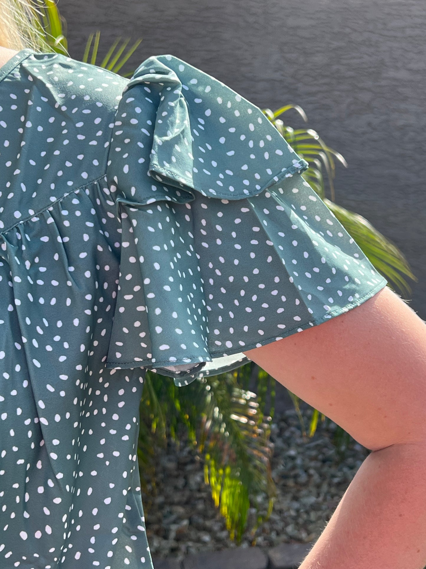 Laurel Pleated Ruffle Blouse- Laurel Green