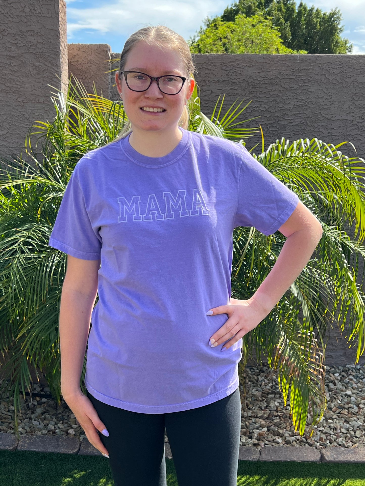Mama Embroidered Tee- Violet