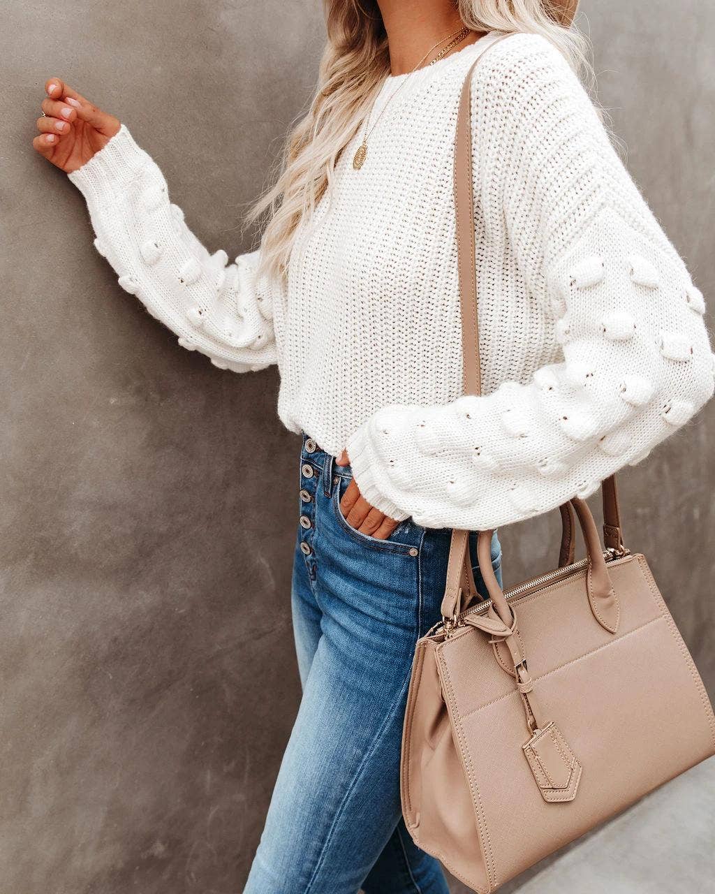 Cropped sweater knitwear- White