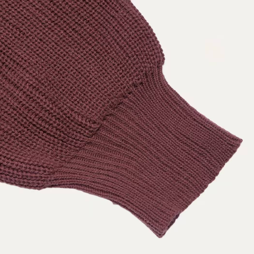 Winter Burgundy V Neck Long Sleeve Loost Knit Dress- Burgundy