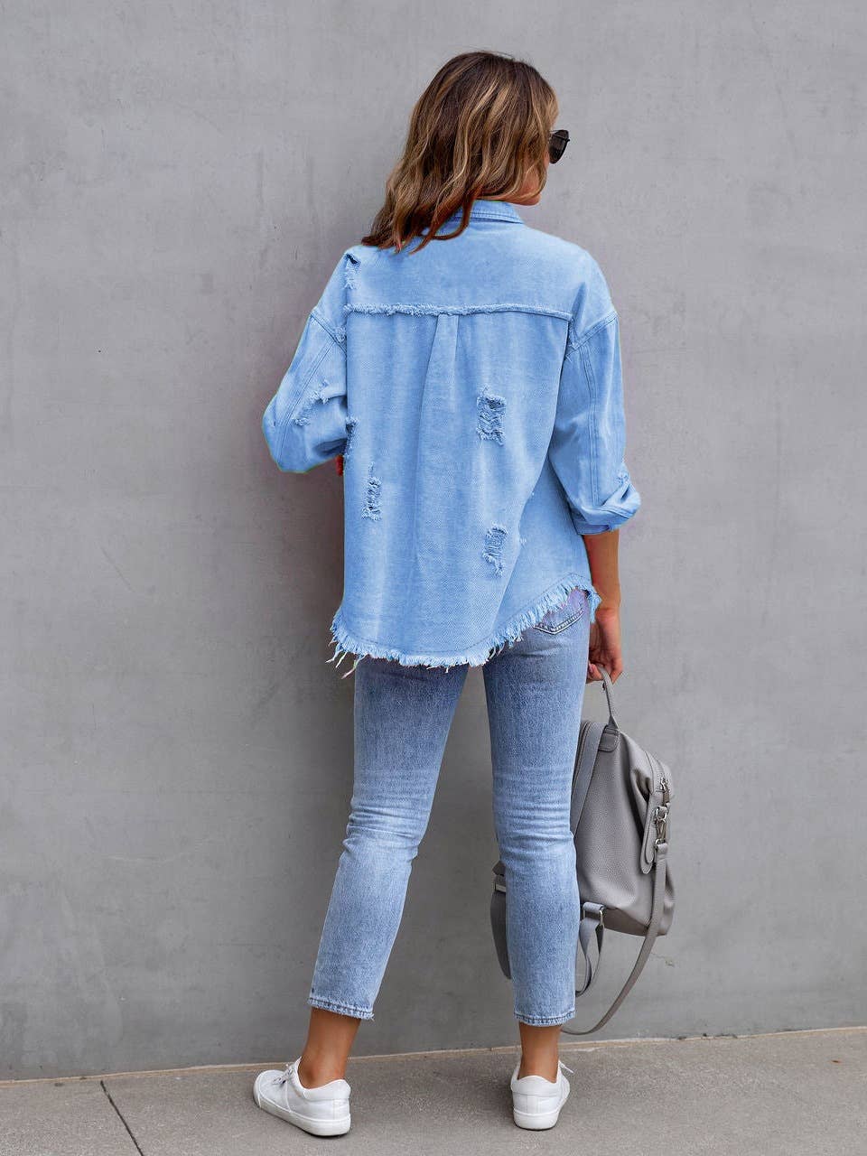 Ripped Loose Denim Jacket- Black