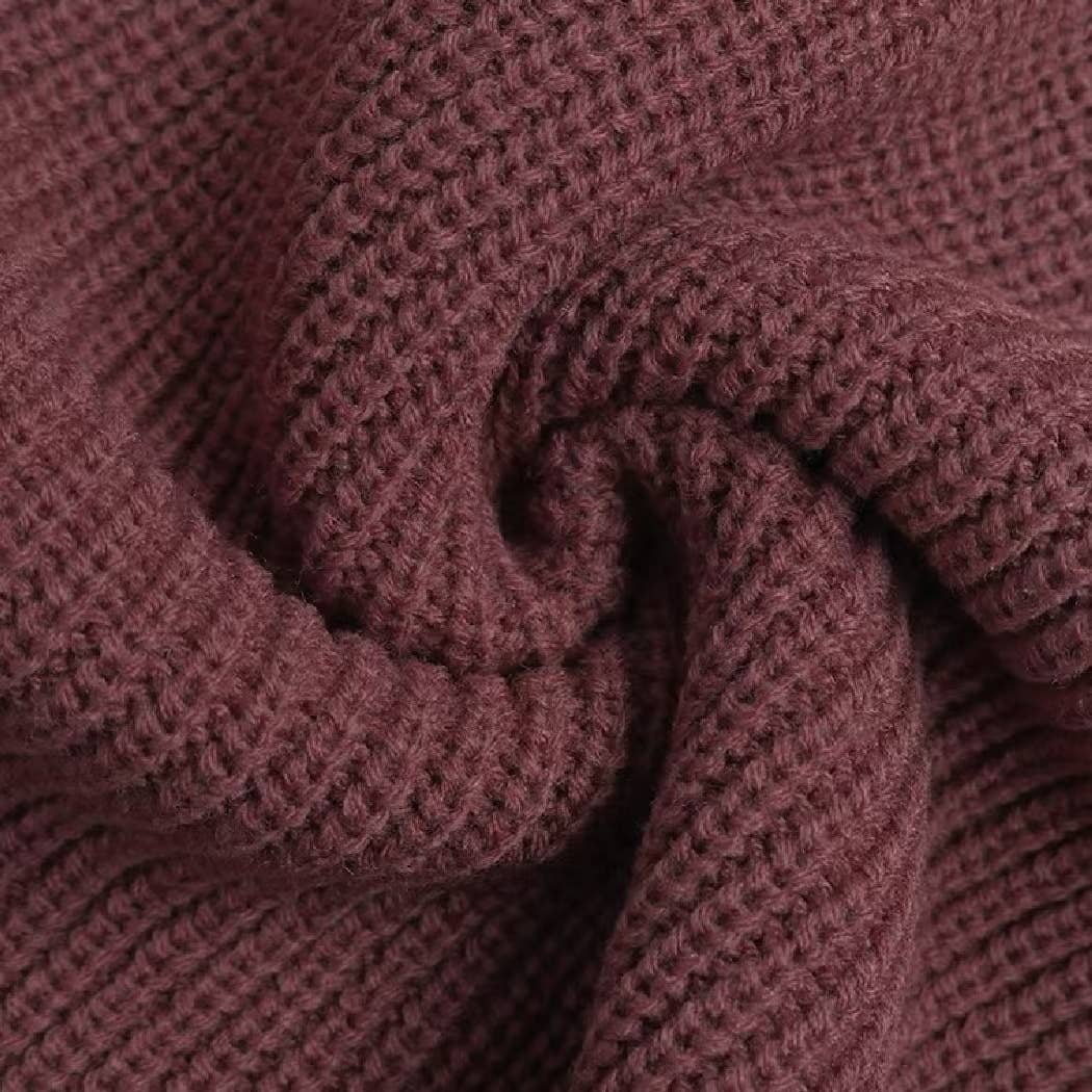 Winter Burgundy V Neck Long Sleeve Loost Knit Dress- Burgundy
