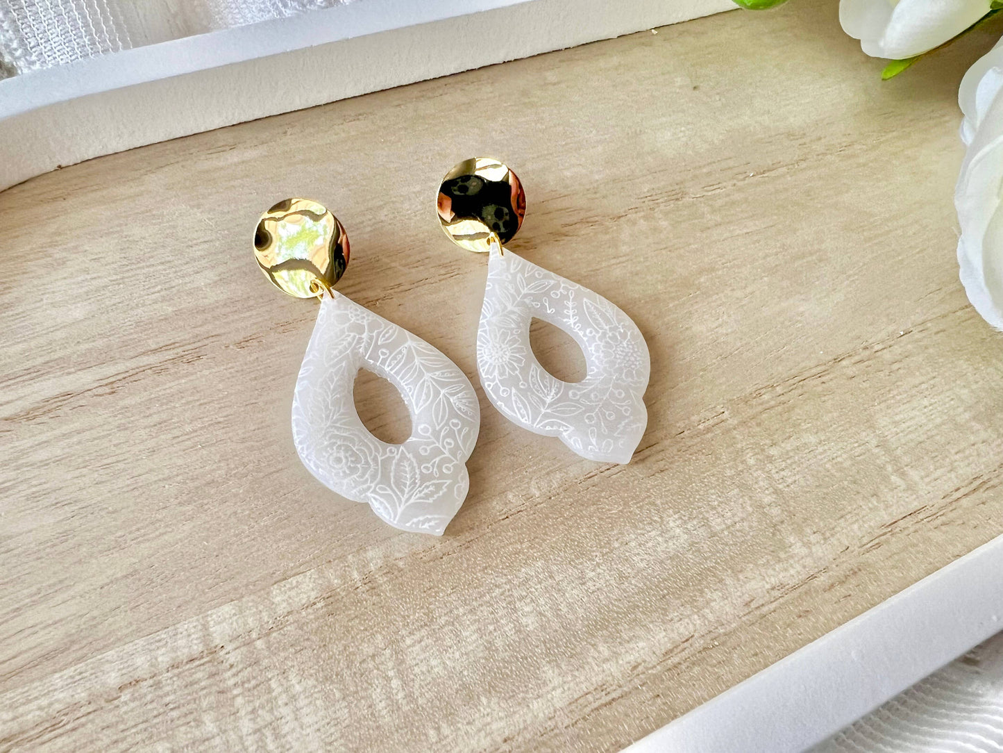 Floral Detailed Translucent Clay Earrings