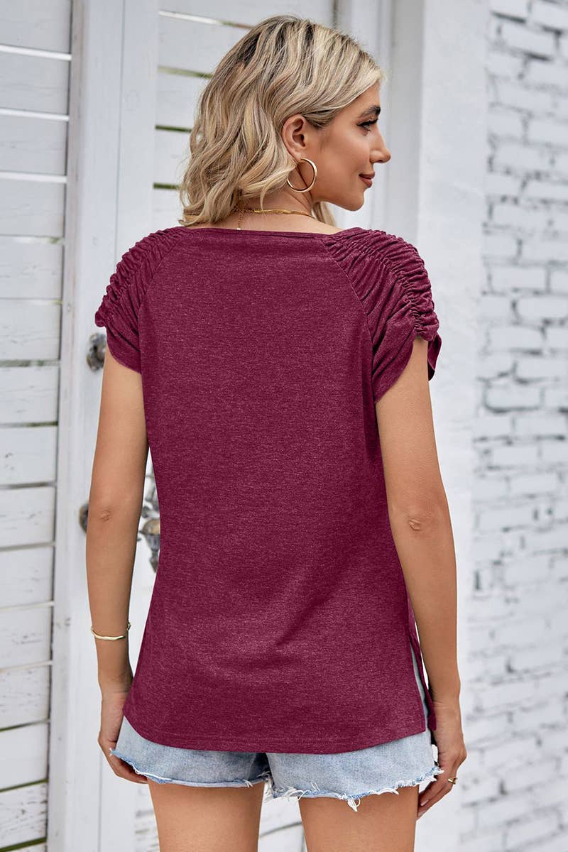 10 Draped Short Sleeve- Wine