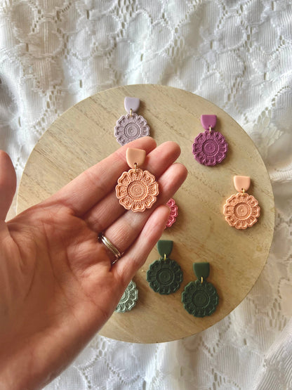 Spring Mandala Flowers, Flower Clay Earrings