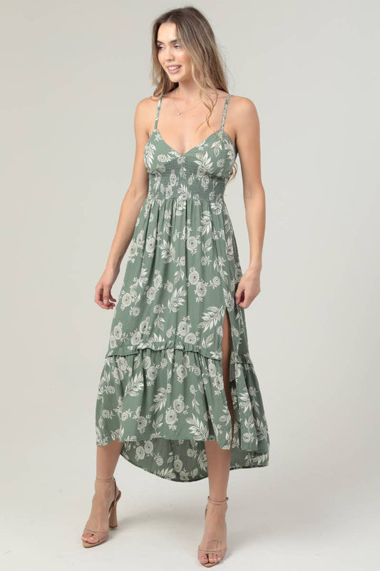 V-Neck Maxi Dress- Green
