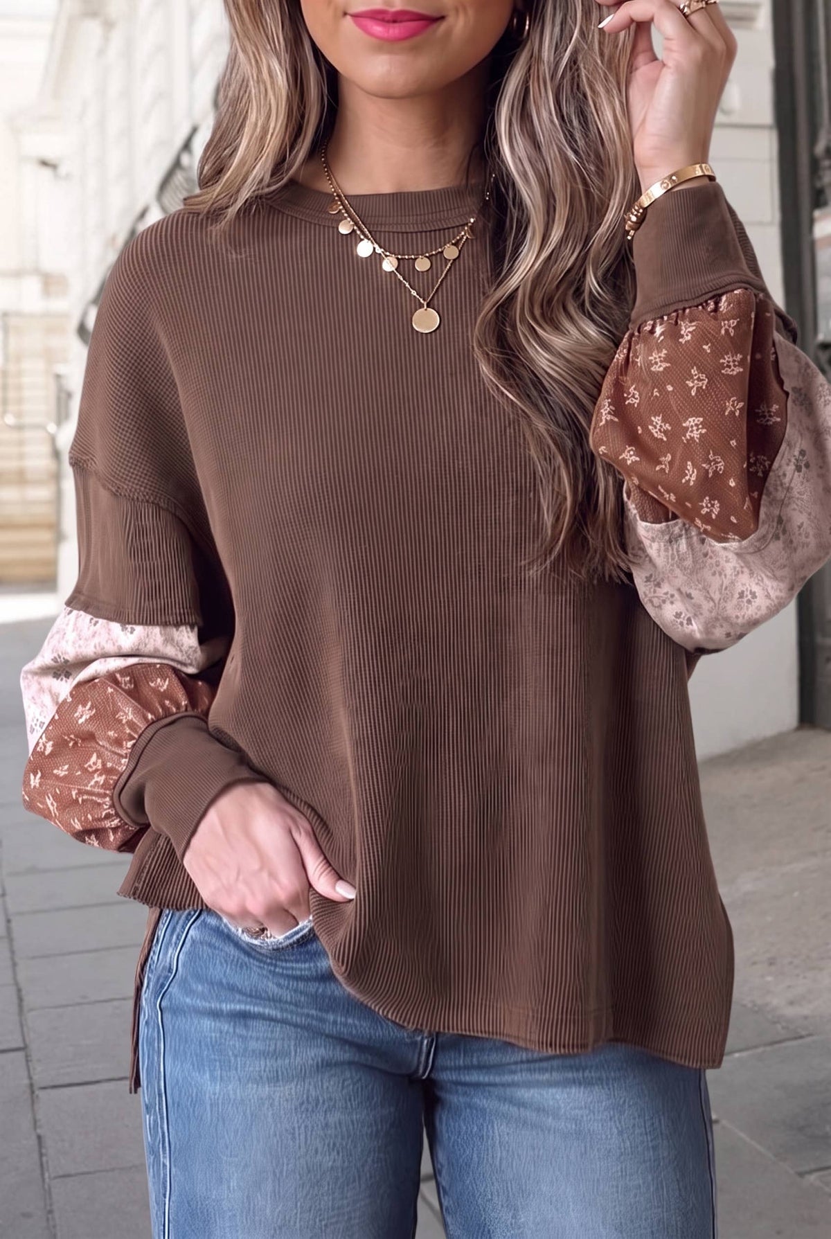 Wildflower Floral Print Textured Loose Pullover Top
