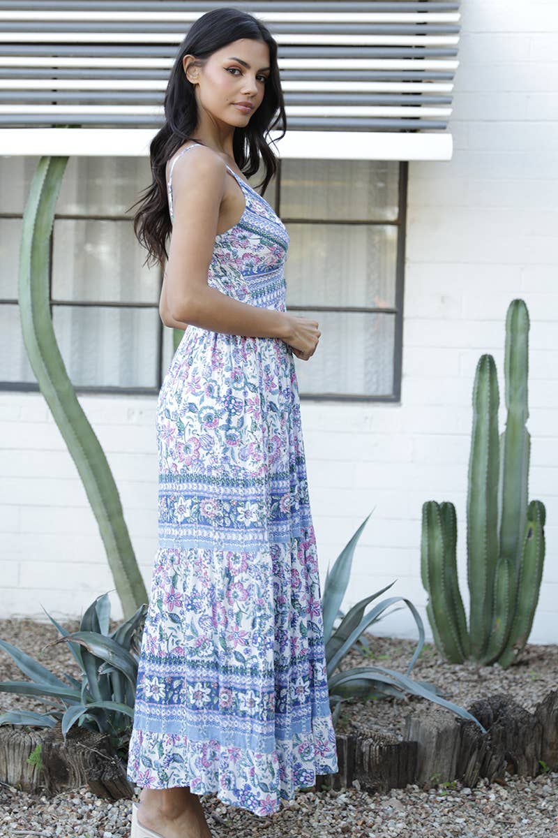 V-Neck Twist Front Maxi Dress- Multi Color