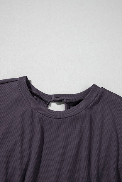 Open Back Cap Sleeve Drawstring Knit Romper