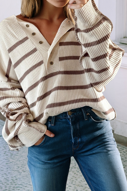 Hazel Henley Stripe Sweater- Brown