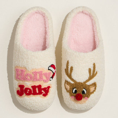 Holly Jolly Reindeer Holiday Slippers