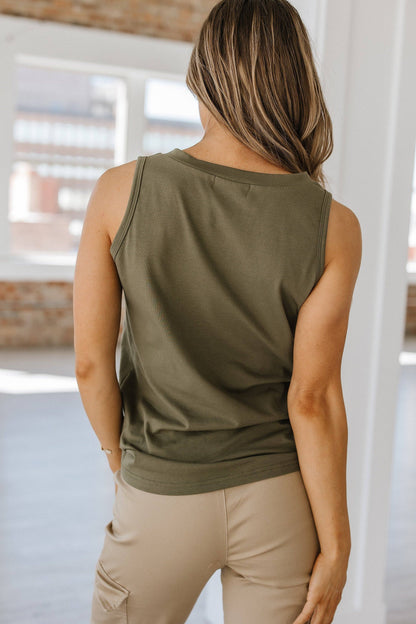3 Lambert Half Button Tank Top- Jungle Green