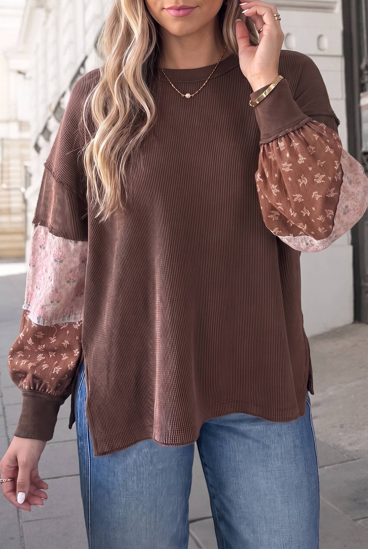 Wildflower Floral Print Textured Loose Pullover Top