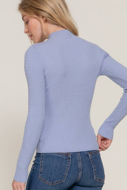 Long Sleeve Mock Neck Rib Sweater- White