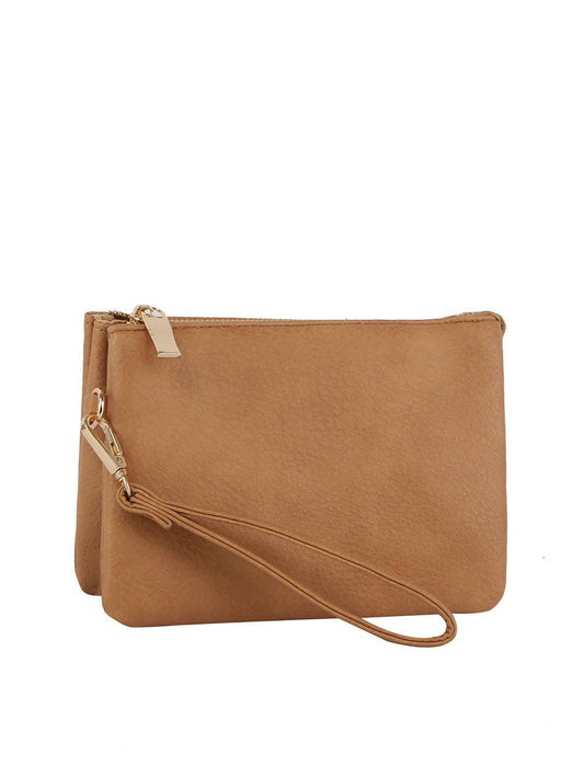 Convertible clutch crossbody wristlet- Light Tan