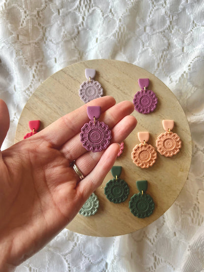 Spring Mandala Flowers, Flower Clay Earrings