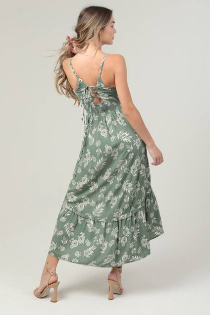 V-Neck Maxi Dress- Green