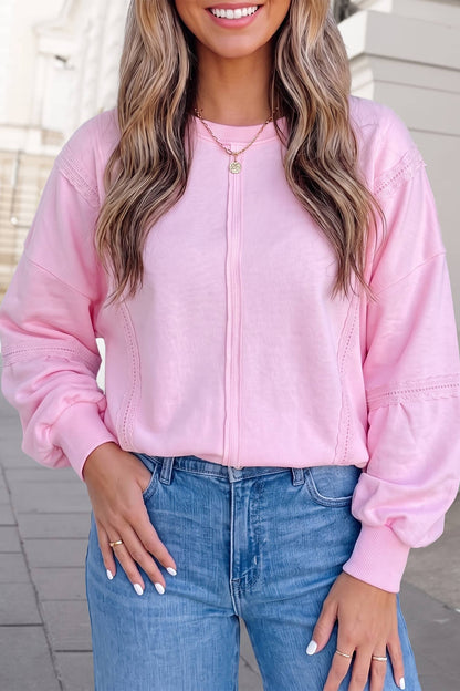 Solid Lace Detail Knot Trim Pullover Sweatshirt