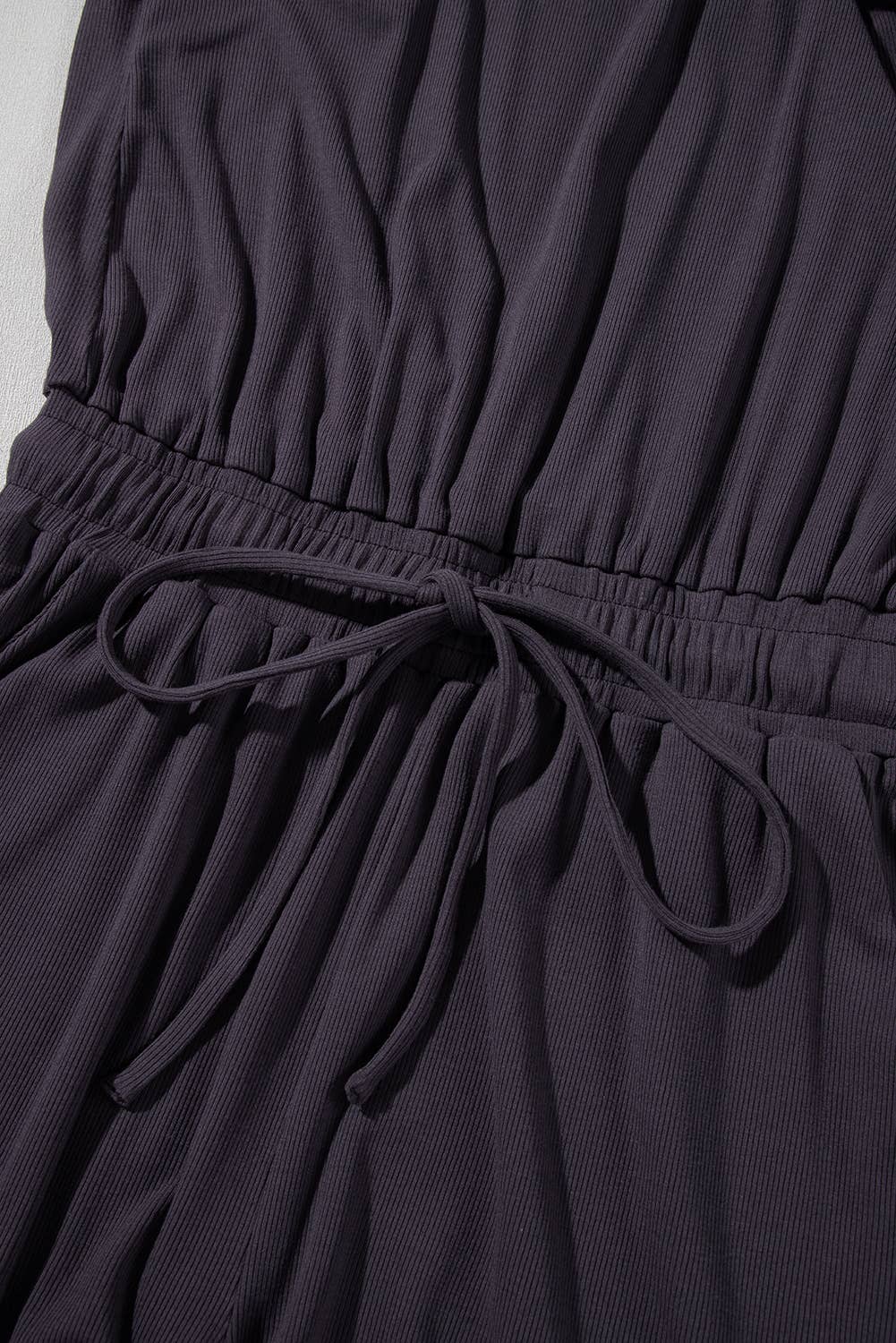 Open Back Cap Sleeve Drawstring Knit Romper