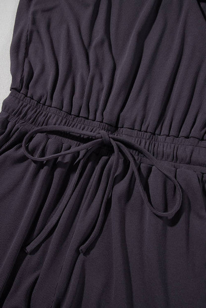 Open Back Cap Sleeve Drawstring Knit Romper