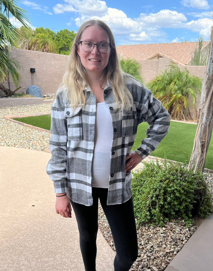 Women's Plaid Button Flannel Shirt Jacket