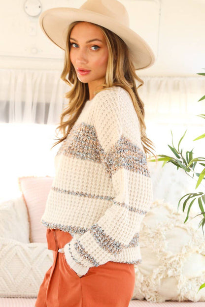 Tweed Color Block Knitted Sweater