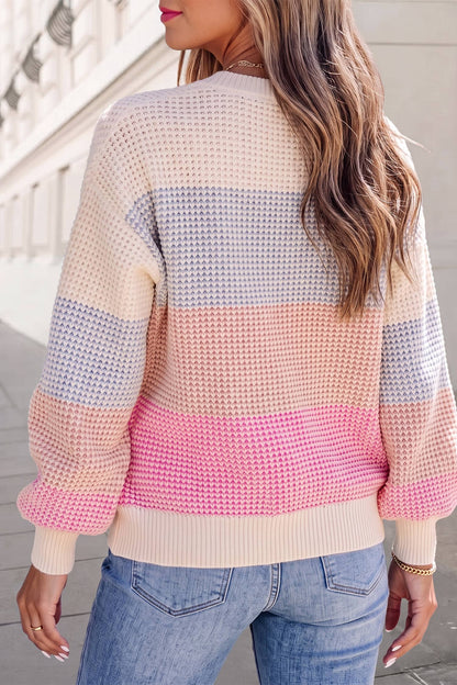 Colorblock Drop Shoulder Round Neck Pullover Sweater