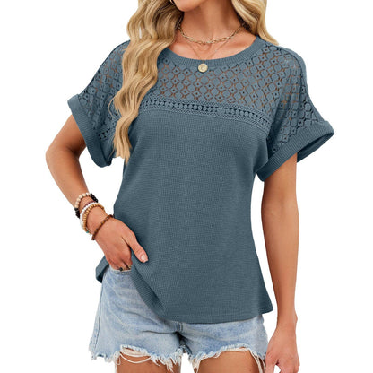 Lace Trim Relaxed Fit Short Sleeve T-Shirt