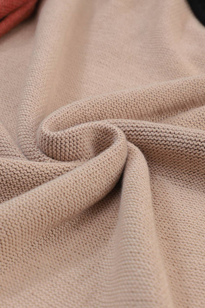 Color block Bishop Sleeve Ribbed Sweater- Coffee